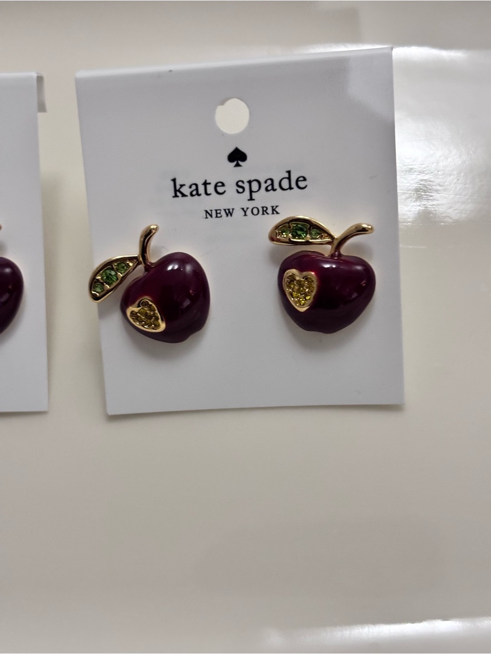 kate spade Kids Plum Apple Stud Earrings with Green Leaf and Gold Heart Accents